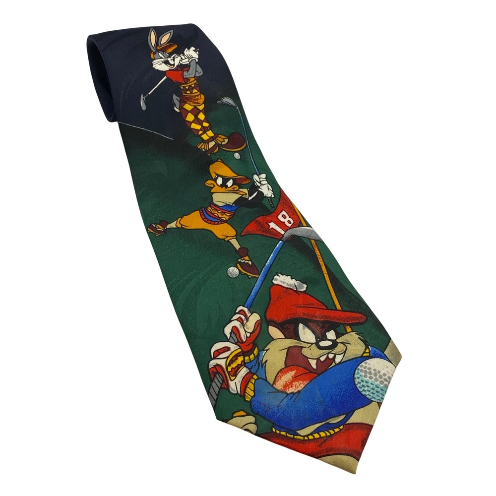 Vintage Looney Tunes Golf Tie 1996 Bugs Bunny Taz Daffy Duck Warner‎ Bros
